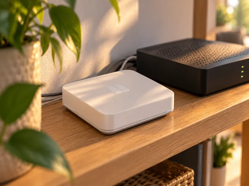 Delta Dore Tydom box next to the broadband router